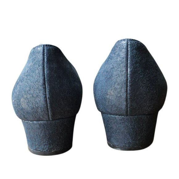 Vintage Bruno Magli Blue Leather Pumps Block Heel Cap Toe Narrow Womens 8.5 AA - Picture 4 of 14